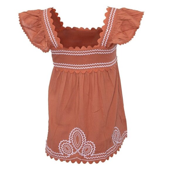 J.Marie The Ryan Top XS, S, M, L Burnt Orange, White Embroidered Texas Longhorns - Picture 2 of 7